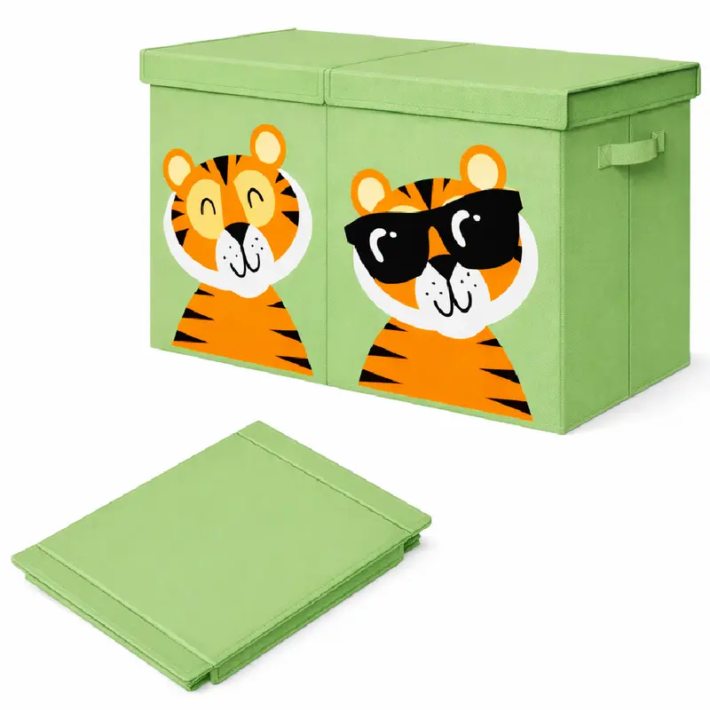 Contenitore Box 2 Scomparti Porta Giocattoli Pieghevole con Coperchio 80LT Organizer Verde