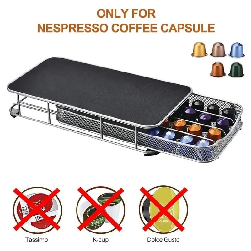 Contenitore Cassetto Porta Capsule Caffè Metallo Estraibile Silver 40 Cialde
