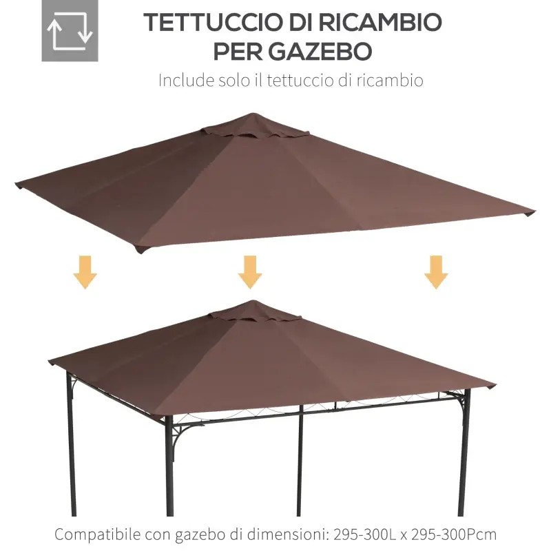 Copertura Ricambio Gazebo 3x3 MT Telo Sostitutivo in Poliestere Caffè