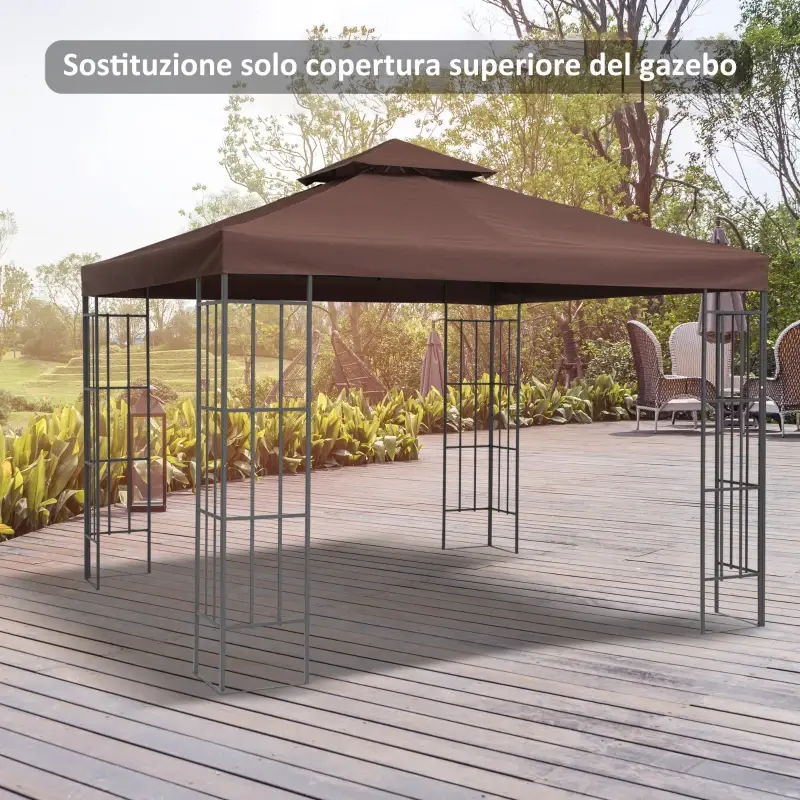 Copertura Telo Ricambio per Gazebo 3x3 MT Caffè Impermeabile Anti UV 2Livelli