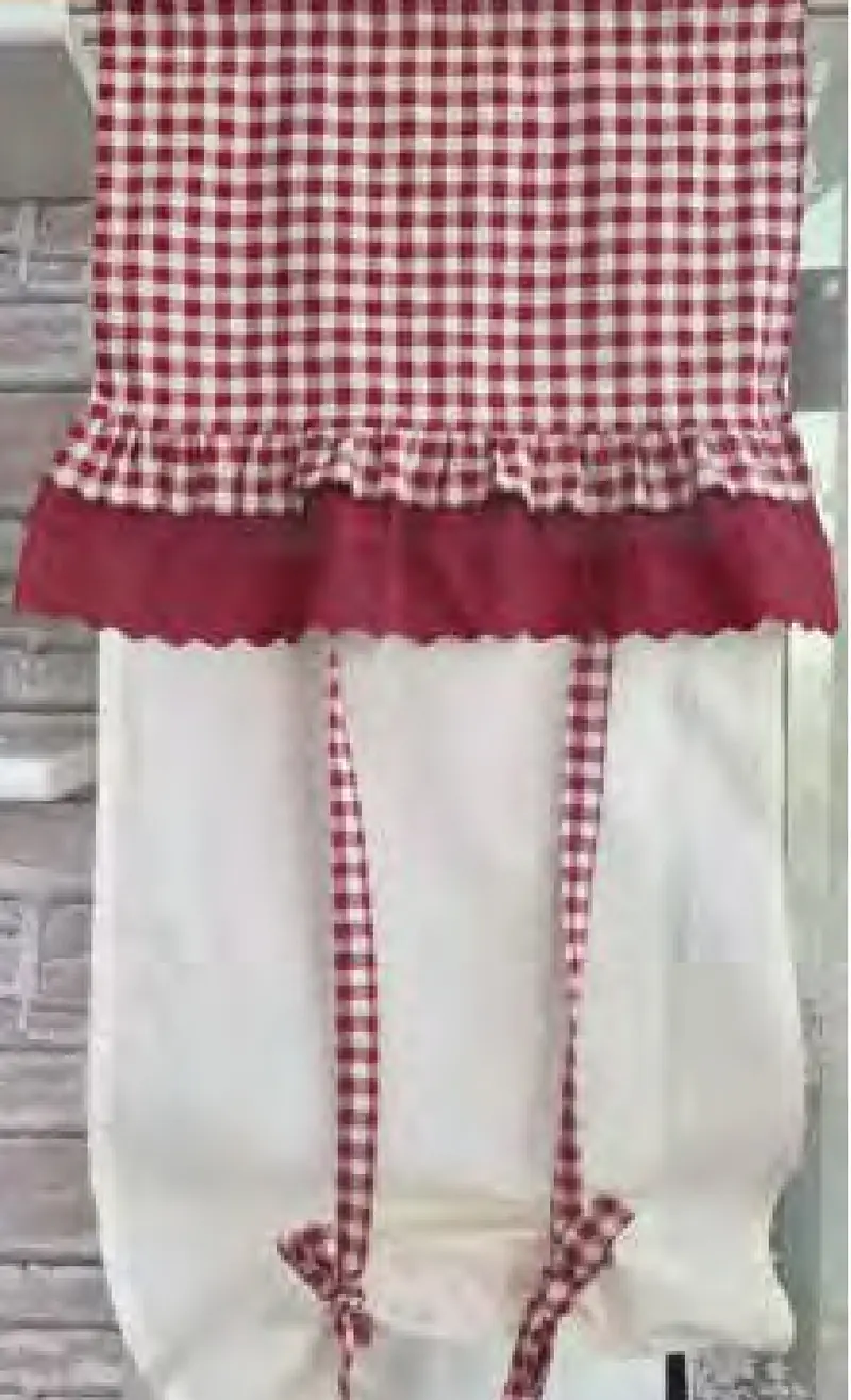 Coppia 2 Tende finestra Quadretti con Volant e Pizzo Stile Country Chic 45 x 120cm