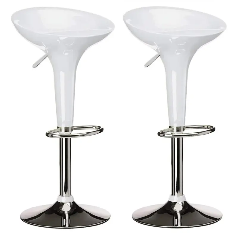 Coppia Sgabelli Bar Cucina Altezza Regolabile in Acciaio e ABS Bianco