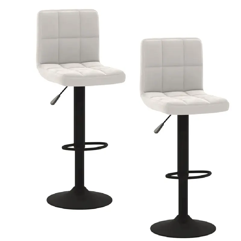 Coppia Sgabelli Cucina Bar Bistrot, Pelle Ecologica Imbottita Poggiapiedi Nero Bianco