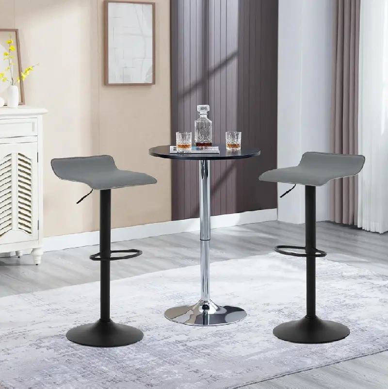 Coppia Sgabelli Cucina Bar Bistrot, Pelle Ecologica Imbottita Poggiapiedi Nero Grigio