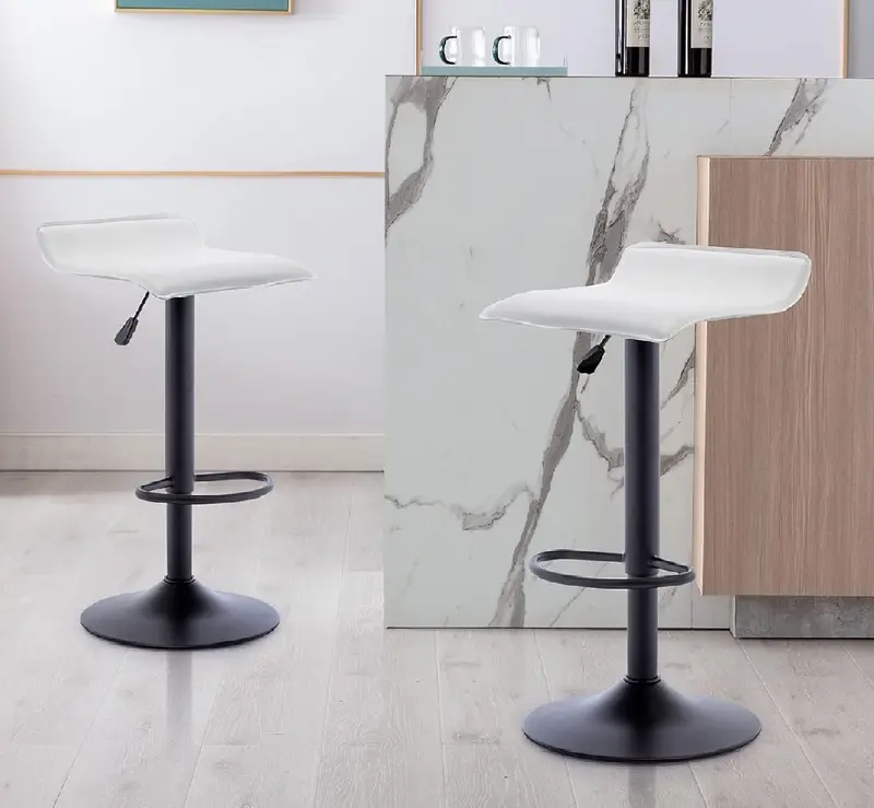 Coppia Sgabelli Cucina Bar Bistrot Pelle Ecologica Poggiapiedi Nero Bianco