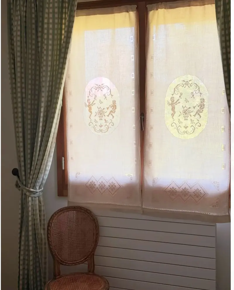 COPPIA TENDE 60x150 MISTO LINO RICAMO SFILATO SICILIANO ARTIGIANALE
