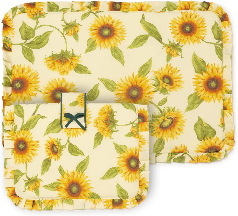 Copri forno e Copri fornello Girasole Shabby Chic Country Imbottito Rettangolare Lavabile Set 1+1