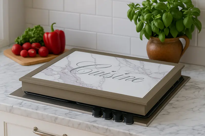 Coprifornello in legno con Plexiglas marmorizzato Cousine Made in Italy Varie misure