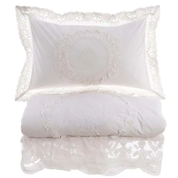 Copriletto copripiumino matrimoniale ricamato con 2 copriguanciali Blanc Mariclo Dentelle Collection