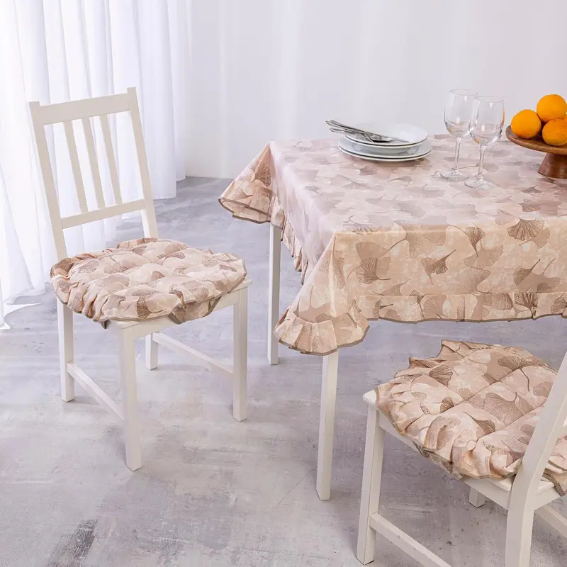 Copritavolo Tovaglia Plastificata con Volant Quadrata Antimacchia Impermeabile 4 Posti 150 x 150 cm Sinfonia