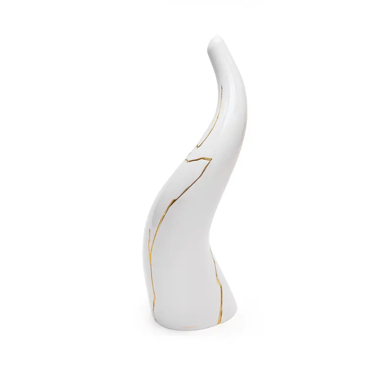 Corno Portafortuna Kintsugi Bianco Oro 11cm Sequenze