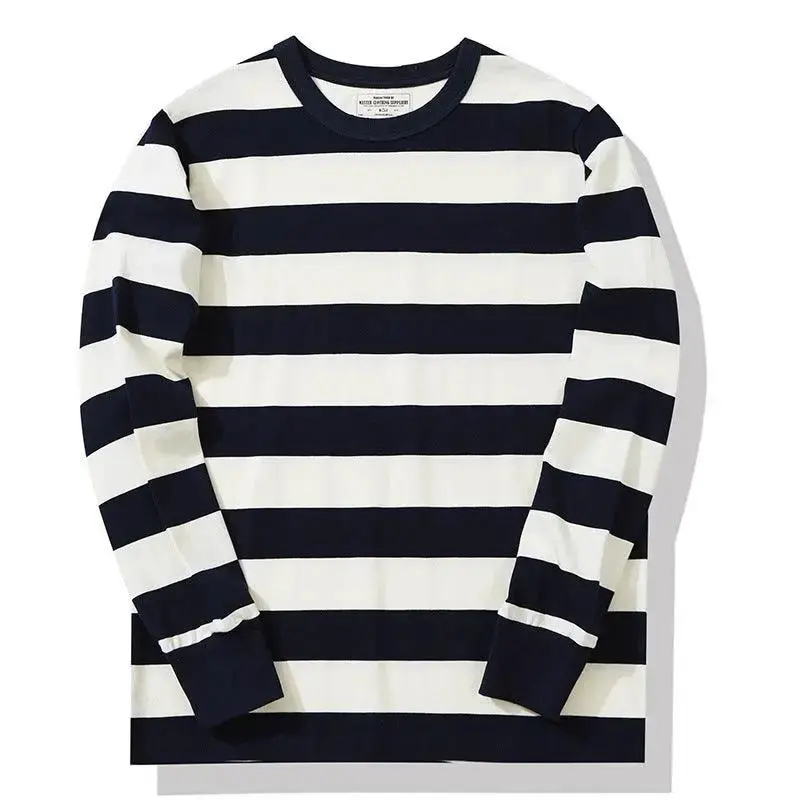 Cotton Striped Long Sleeve T-Shirt Men Classical Casual Thick Pullover Tops