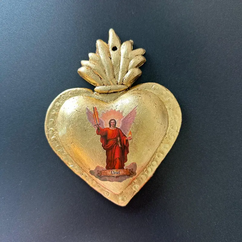 Crespi1977, cuore sacro Uriel in ceramica con foglia oro fatto a mano