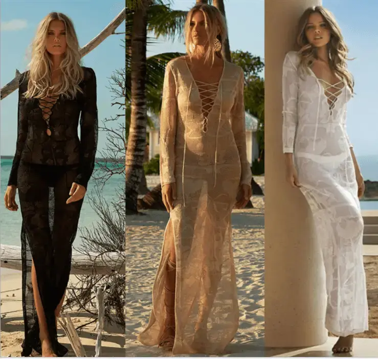Crochet White Knitted Beach Cover up dress Tunic Long Pareos Bikinis Cover ups Swim Cover up Robe Plage Beachwear