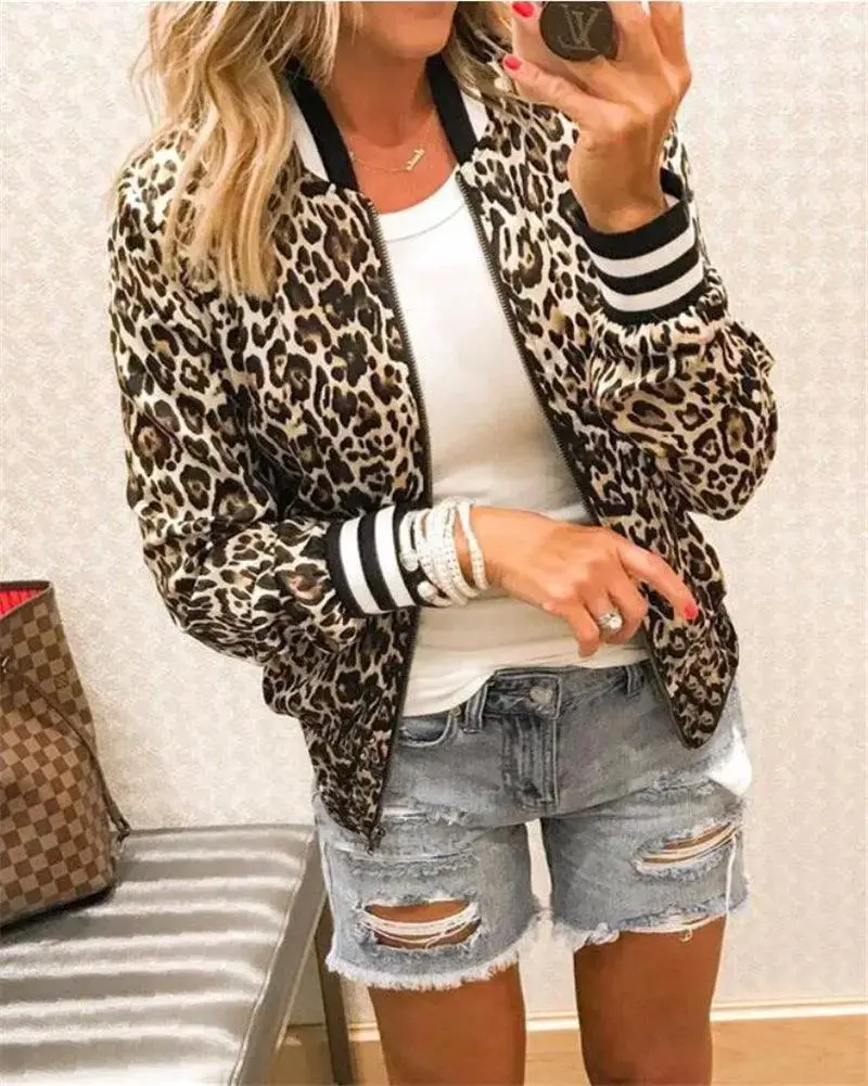 Cross-Border 10 Colors Hot Sale Autumn And Winter Fashion Printing Round Neck Zipper Long Sleeve Jacket Women Jacket
