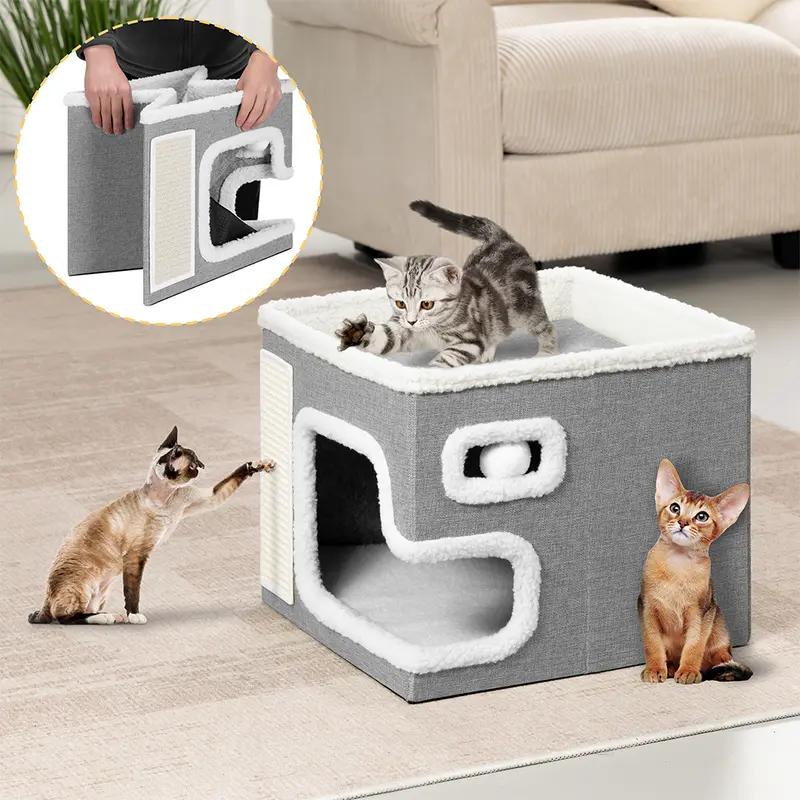 Cuccia per Gatti Tiragraffi Casetta Animale 42x42x33 cm Cuscino e Base Antiscivolo