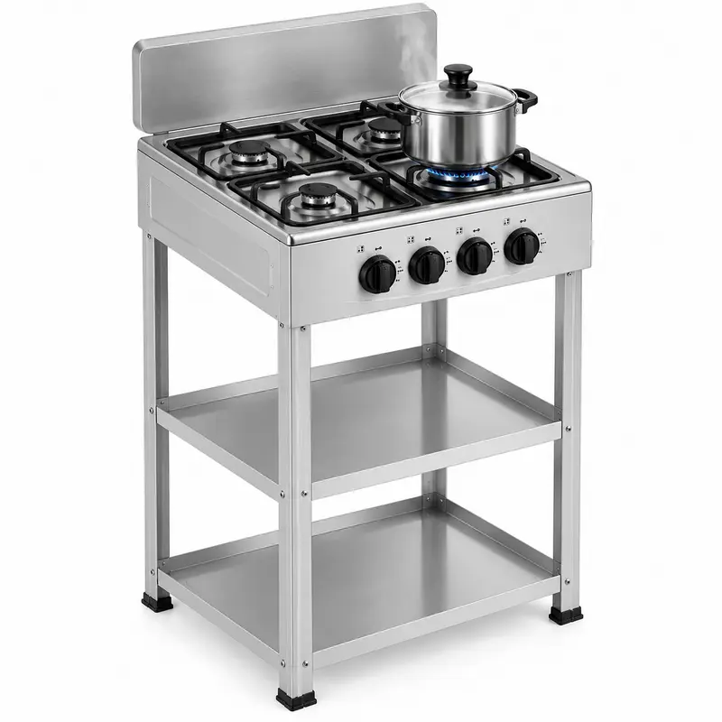 Cucina a Gas Gpl 4 Fuochi da Esterno Portatile Acciaio 49x49 H80 cm Grigio