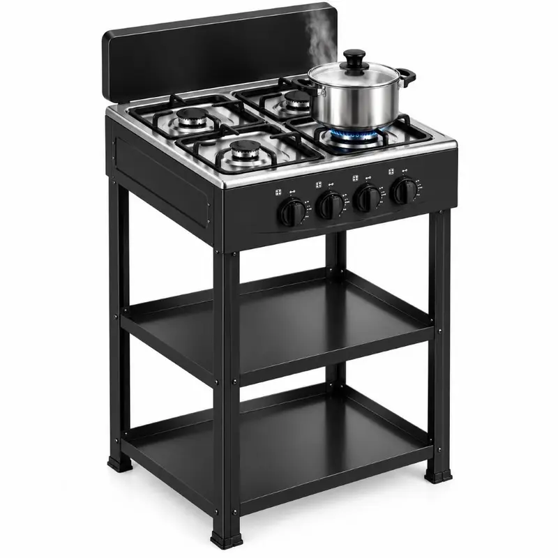Cucina a Gas Gpl 4 Fuochi da Esterno Portatile Acciaio 49x49 H80 cm Nero