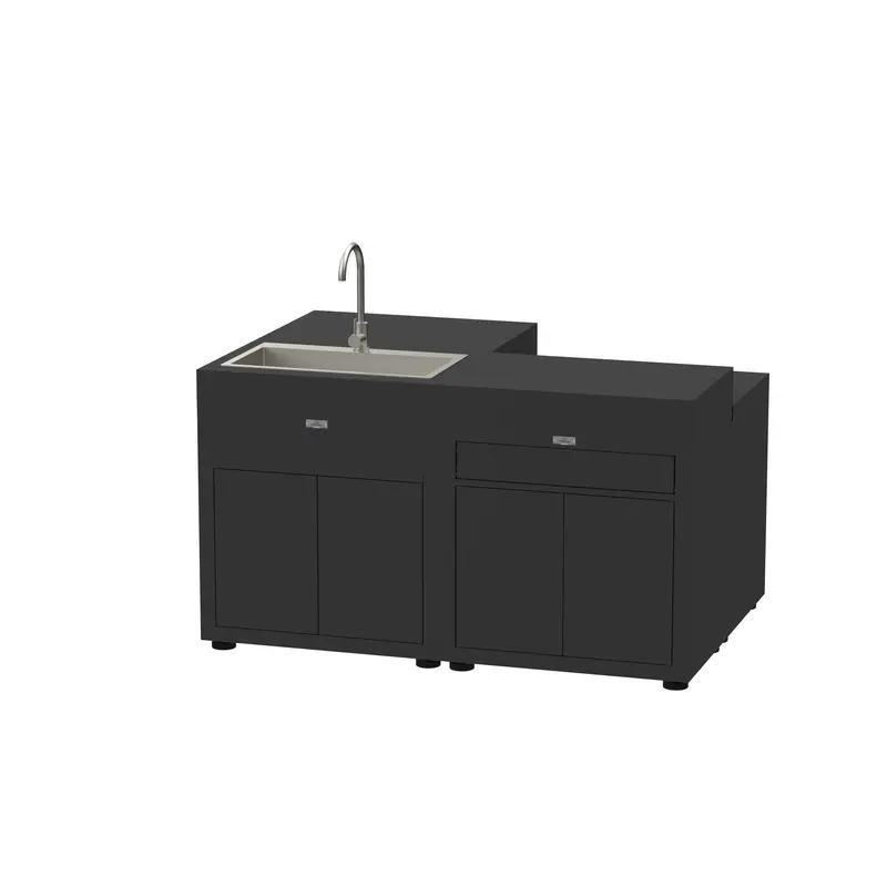 Cucina ad isola nera Le Marquier MC804EE13 – 4 elementi con lavandino, miscelatore e top nero