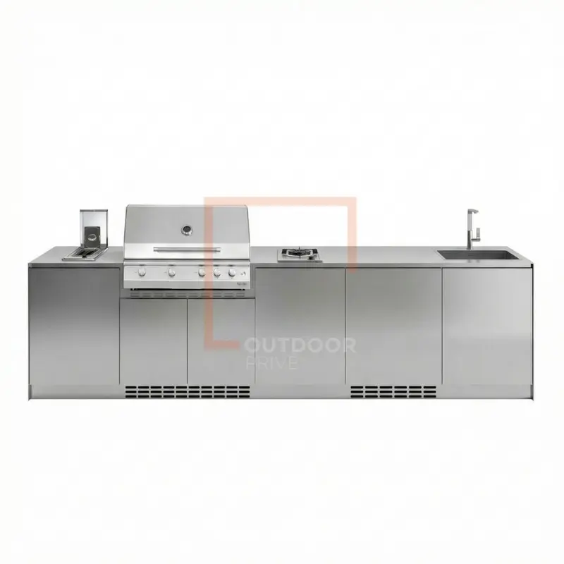 Cucina da esterno a parete completa OF OutdoorKitchens Via Nolfi 528 - frigo Bosch e bbq a gas