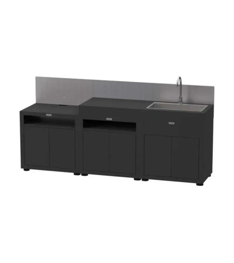 Cucina in linea nera 3 elementi finitura top acciaio nero Le Marquier - MC803ECE13