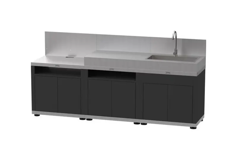Cucina in linea nera con 3 elementi finitura top inox Le Marquier - MC803ECD