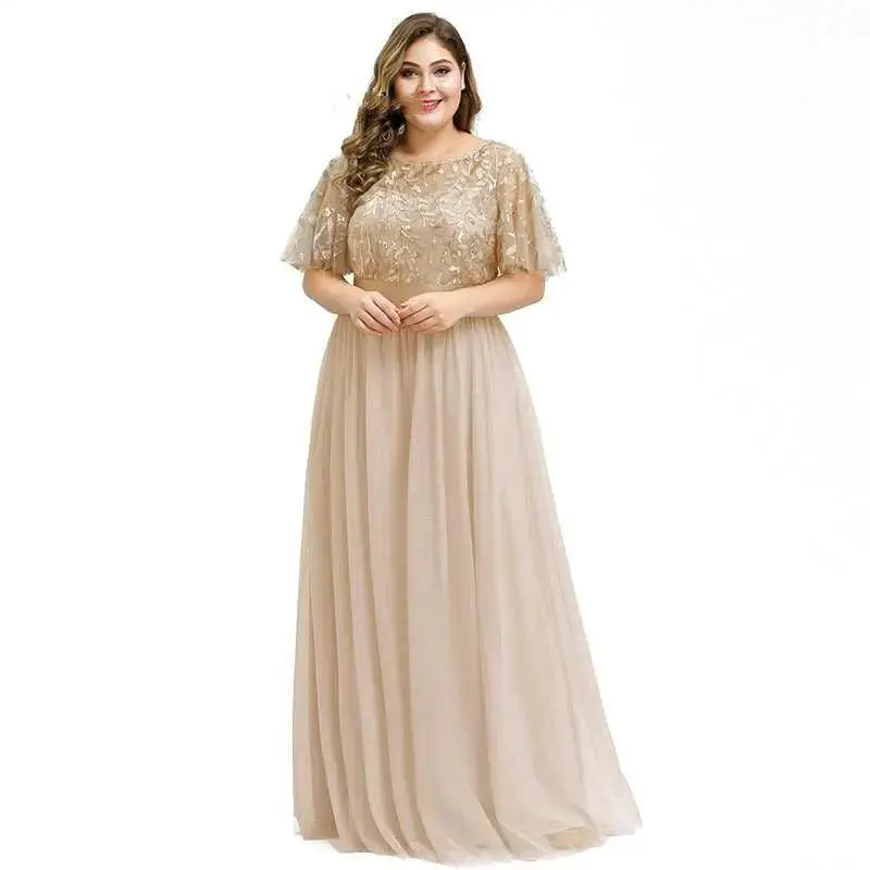 Curve Women High Sequins Mesh Long Dress 9XL