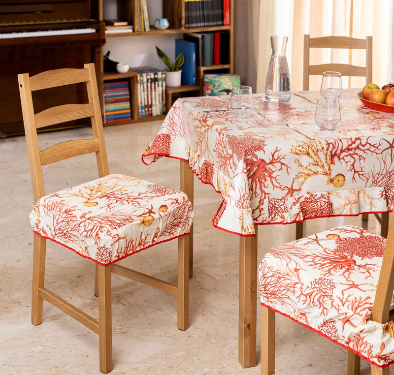 Cuscini copri Sedia 40x40 in cotone con fascia elastica azzurro e rosso fantasia corallo