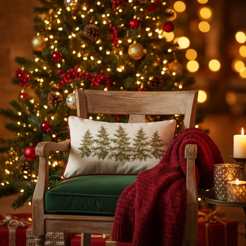 Cuscini Natalizi Ricamati – Alberi di Natale & Merry Christmas con Imbottitura