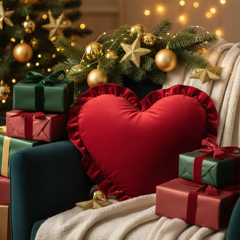 Cuscino a Cuore in Velluto con Balza