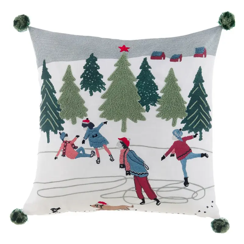 Cuscino arredo ricamato con pon pon 45x45 cm.  Blanc Mariclo'