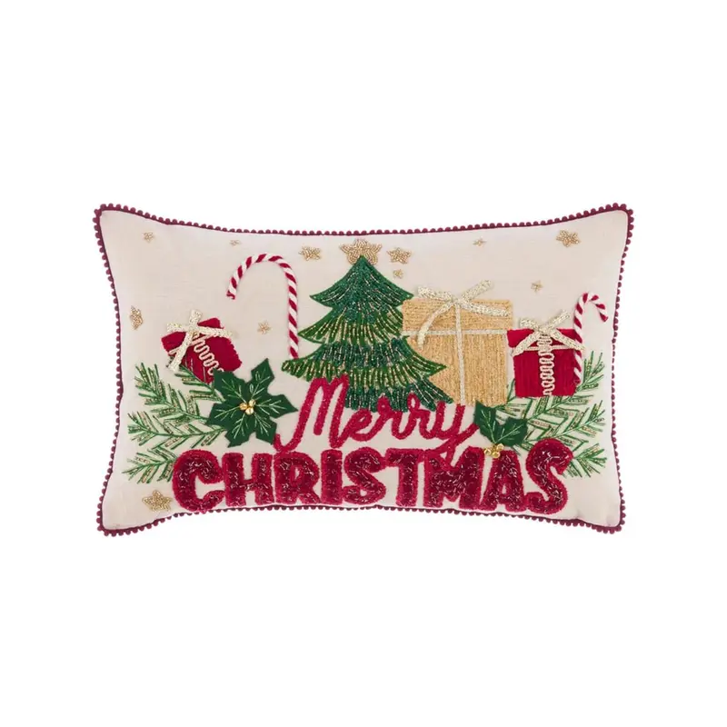 Cuscino Merry Christmas con albero e regali 30x50 cm