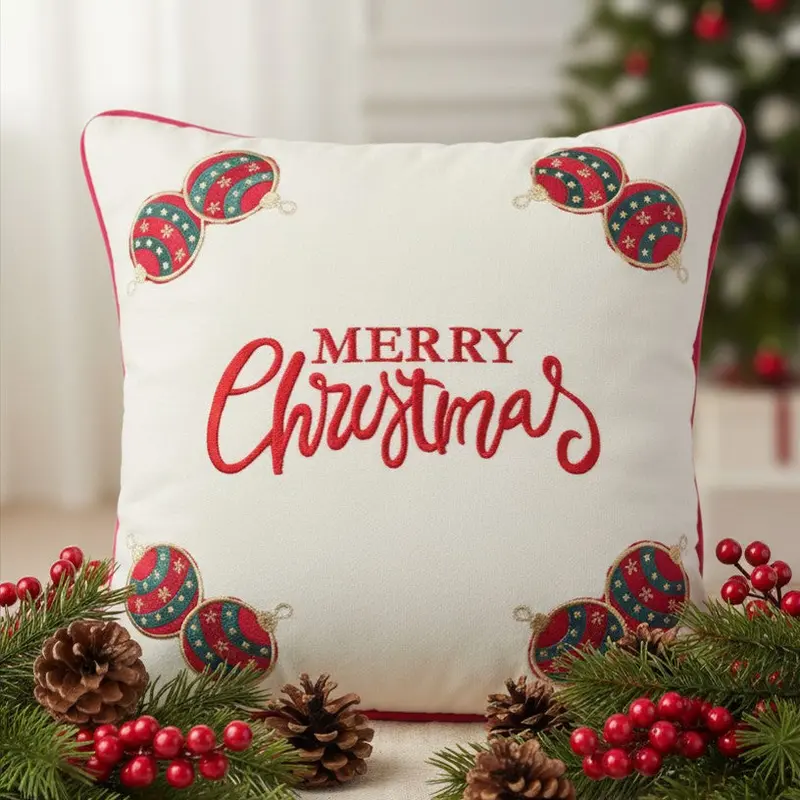 Cuscino Merry Christmas con Palline Natalizie