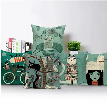 Cushion Cover Colorful Animal Decorative Cat Outdoor Linen Home Sofa Pillows Covers