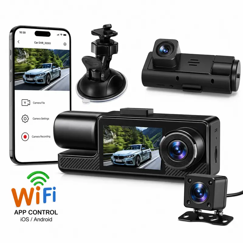 Dash Cam Auto WiFi 3 Telecamere Full HD App Smartphone Android iOS DVR 1296P