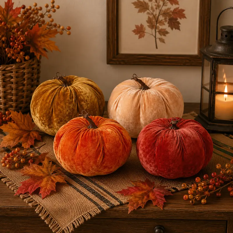 Decorazione Zucca Decorativa in Velluto D. 19cm - 4 Colori