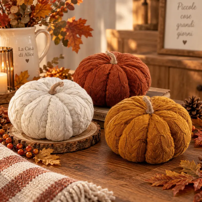 Decorazione Zucca in Tessuto D.26cm H. 21cm - 3 Colori