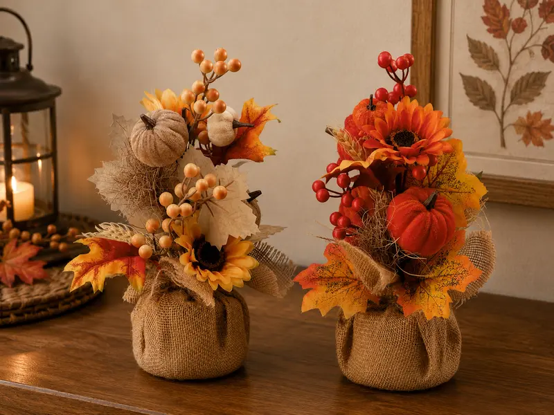 Decorazione Zucche e Fiori H. 32cm - 2 Colori