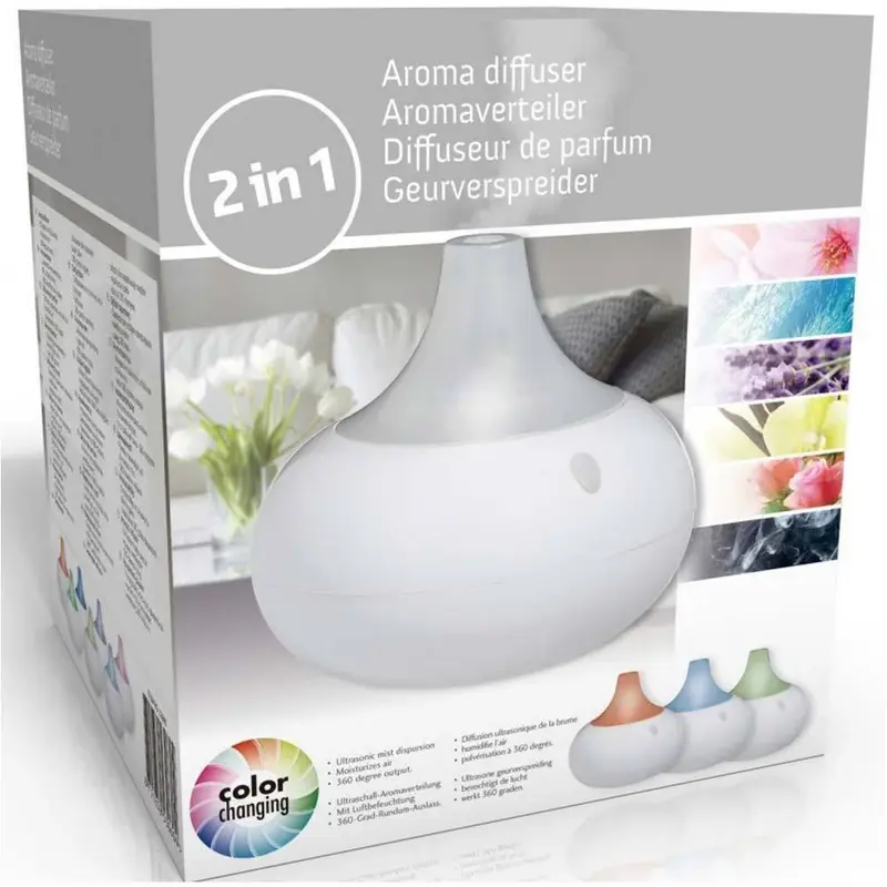 Diffusore Aromi USB Luce LED 8 Colori Aromaterapia Olio Profumato 140ml Bianco
