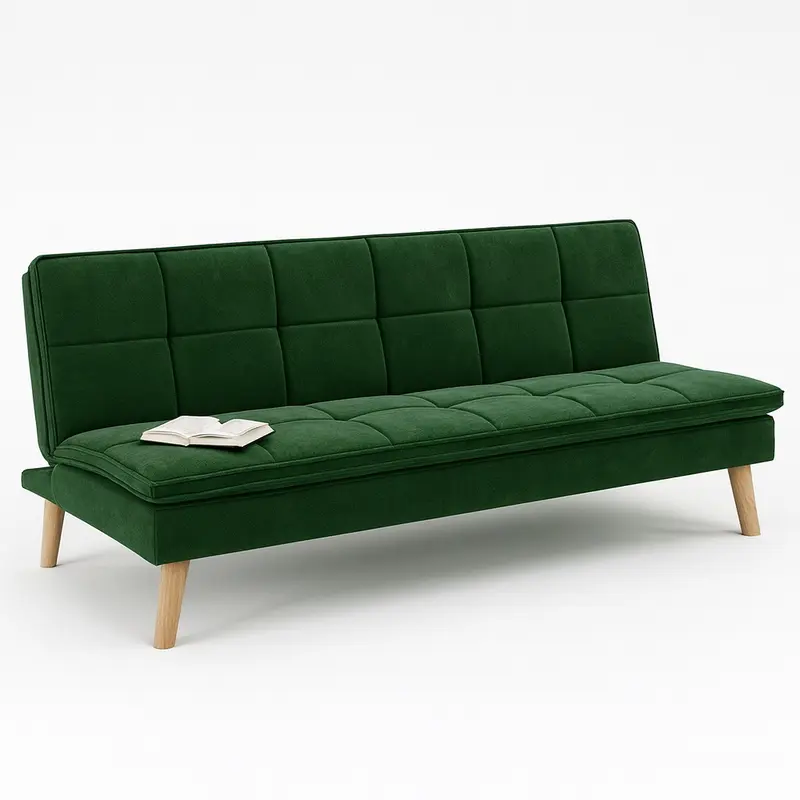 Divano Letto Reclinabile 3Posti in Tessuto Nordico con Gambe Legno Naturale Verde