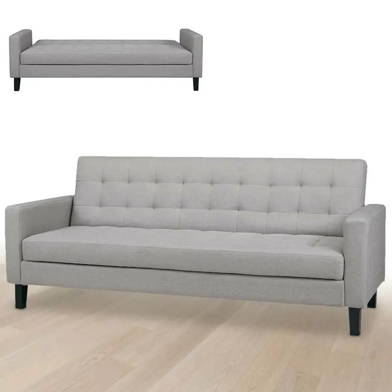 Divano Ribaltabile Letto Clik Clak 3 Posti 204cm Tessuto Imbottito Recliner Grigio Chiaro