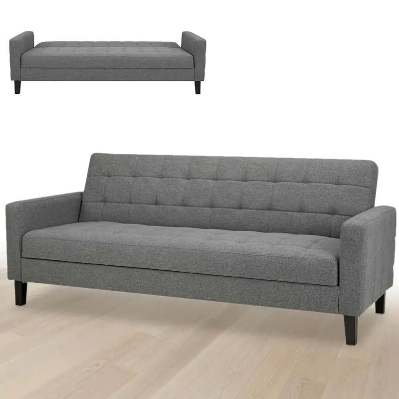 Divano Ribaltabile Letto Clik Clak 3 Posti 204cm Tessuto Imbottito Recliner Grigio Scuro