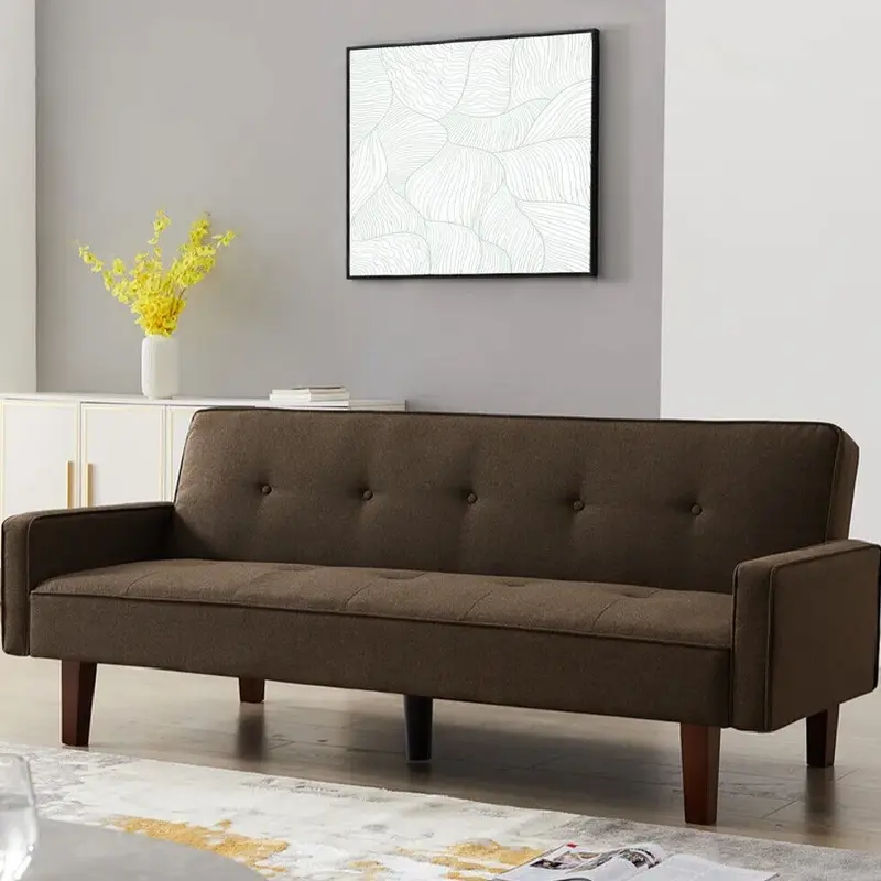 Divano Ribaltabile Letto Clik Clak 3 Posti Tessuto Imbottito Recliner Marrone