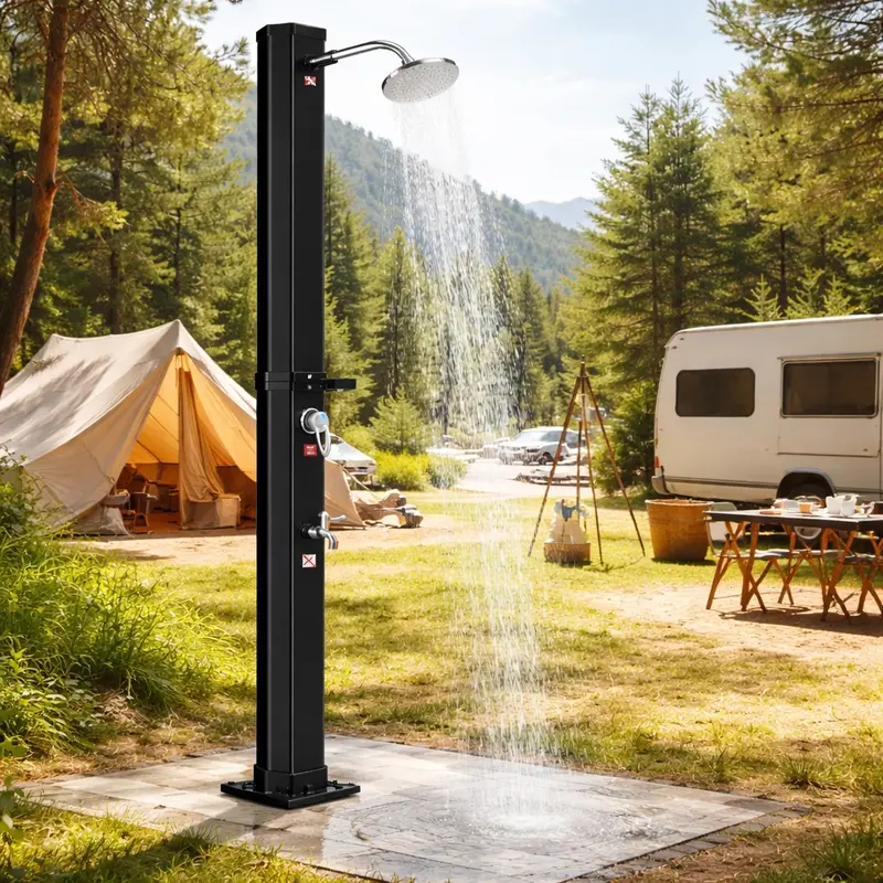 Doccia Solare da Giardino 40LT Esagonale con Portasapone Borsa e Copertura 228 cm