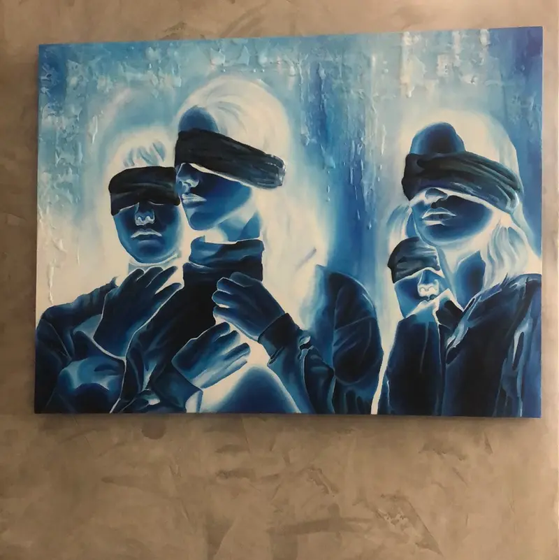 Dorta Raffaella, quadro "Donne Bendate Blu", olio su tela, 80x60