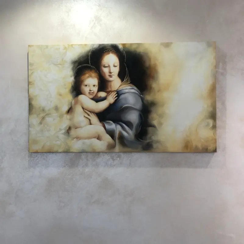 Dorta Raffaella, quadro "Madonna con Bambino", olio su tela e tecnica mista, 120x70
