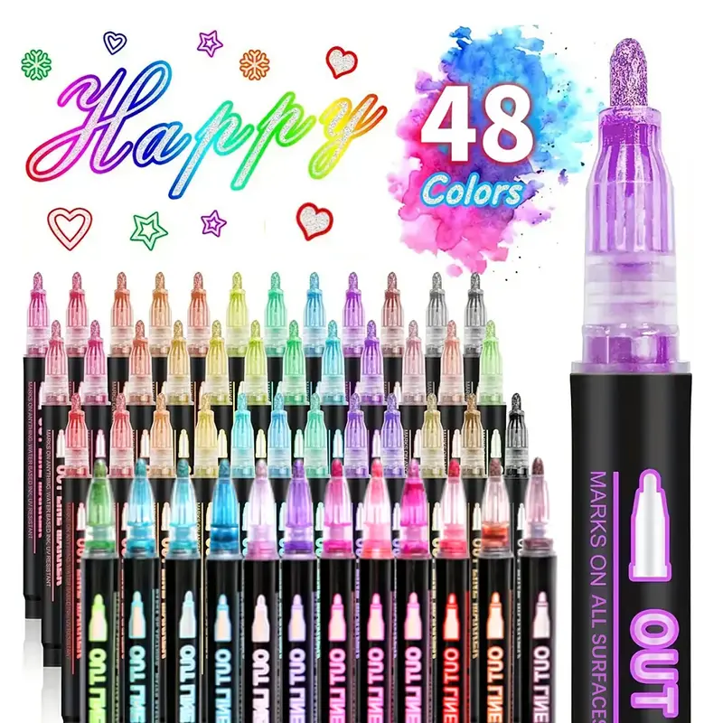 🎨 Double Line Magic Glitter Pens – Metallic Outline Markers for Creative Drawing & Lettering (8 / 12 / 24 / 36 / 48 Colors)