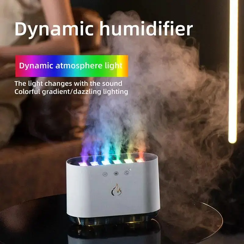 Dynamic Flame Humidifier USB Portable H20 Smart Ultrasonic Voice-Control Room Humidifier With 7 Colors Light