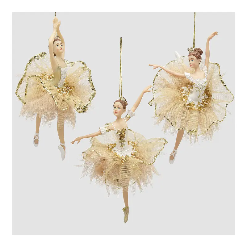 EDG Ballerina con abito tulle oro decorazione natalizia H17 cm 3 varianti (1unità)