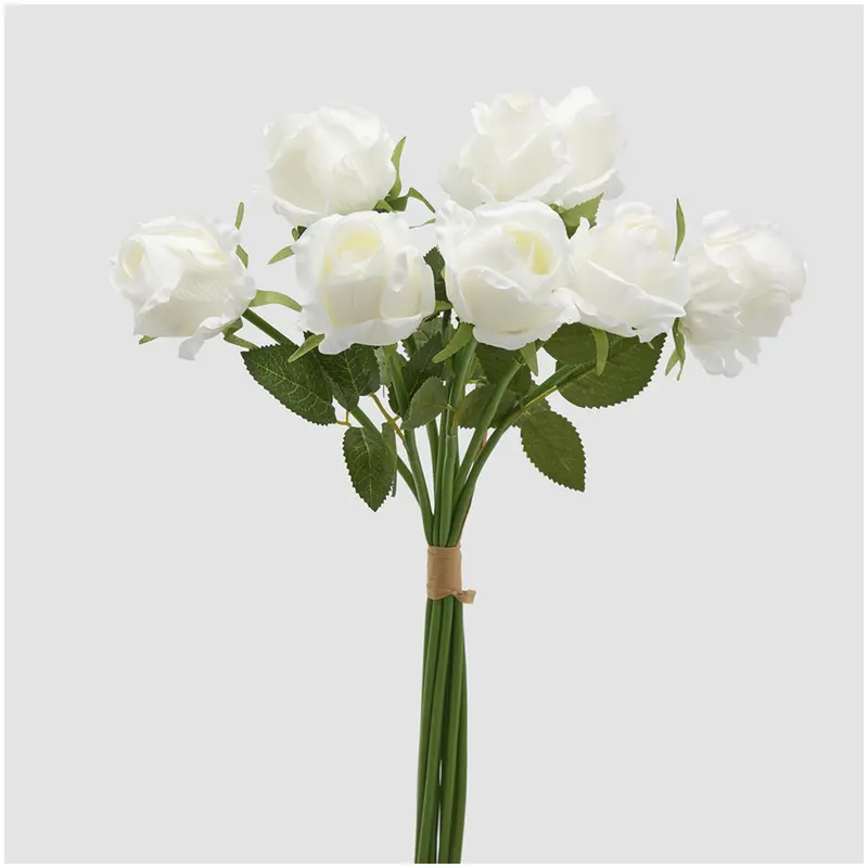 EDG Enzo de Gasperi Mazzo 9 Rose bianche con foglie artificiale H46 cm